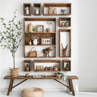 书架自由组合格子柜吊柜置物架层架墙壁展示柜 润家家居实木挂壁式
