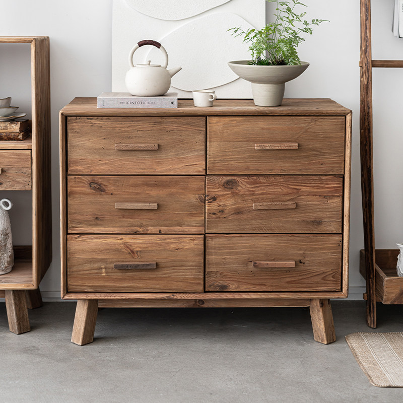复古美式全实六木斗柜老松木抽屉储物柜客厅靠墙边柜置物收纳柜