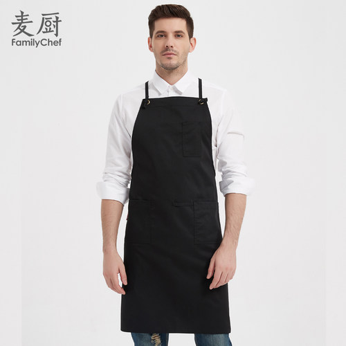 新款黑色交叉加长工作服围裙家用厨房防污餐饮花艺工匠定制LOGO绣