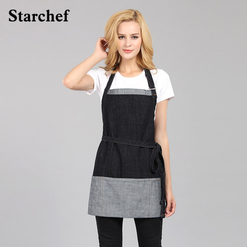 挂脖短款餐厅全棉咖啡师黑色围腰