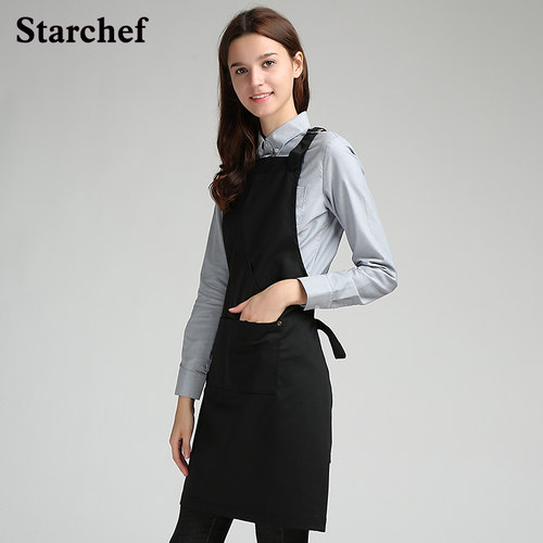 黑色挂脖厨师服务员韩版做饭围裙