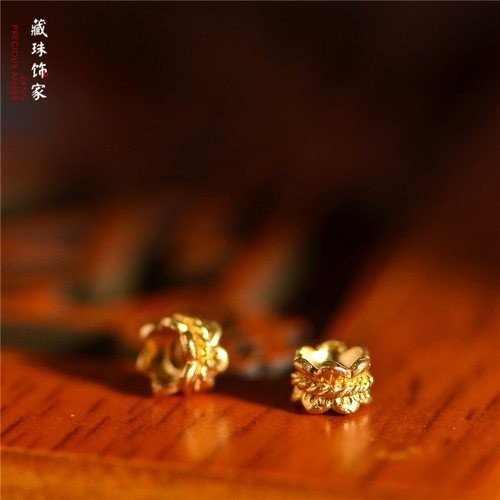 足金錾刻古法黄金莲花隔珠