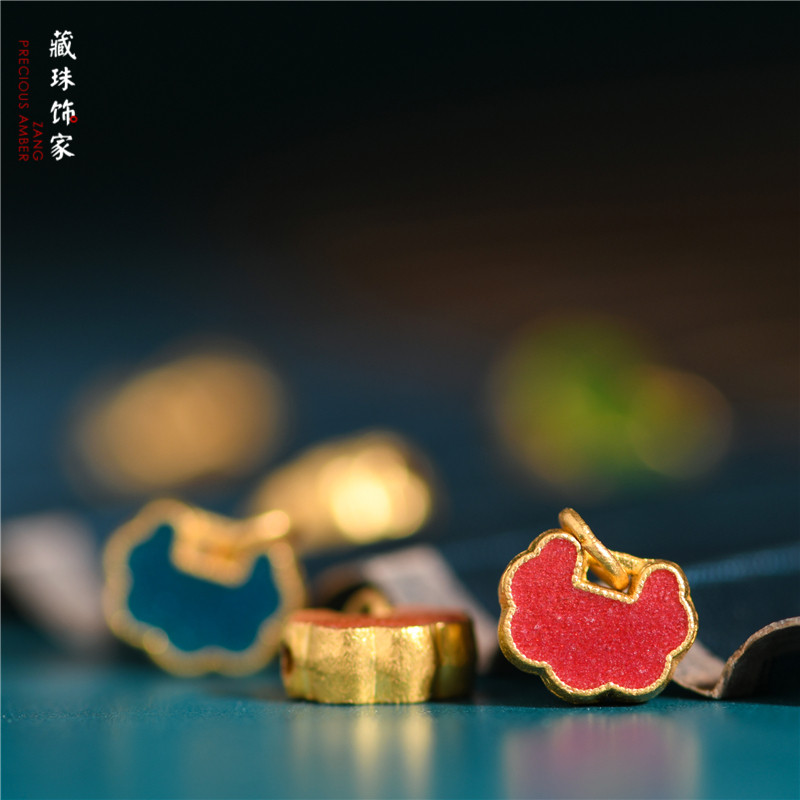 珐琅烧蓝平安锁多彩宫廷古法黄金图片