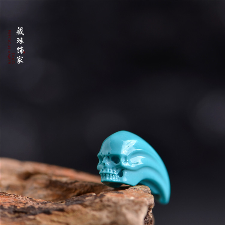 藏珠饰家天然原矿湖北绿松石 异形往生系列 苏工精雕喇叭山高瓷蓝