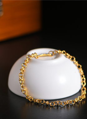 珠饰足金錾刻送礼情侣手链