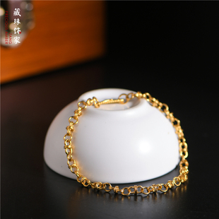 藏珠饰家 送礼情侣素金手链手绳女 足金手工錾刻古法黄金