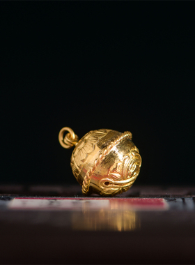 手工錾刻古法黄金富贵铃铛吊坠