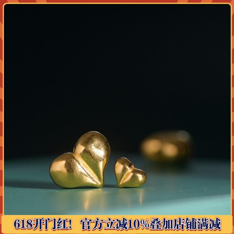 藏珠饰家 足金手工錾刻古法黄金 屁桃隔珠 项链手链心形配饰配件