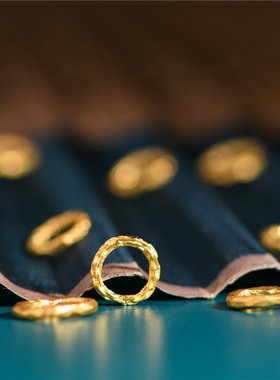 足金錾刻古法黄金锤纹金金圈