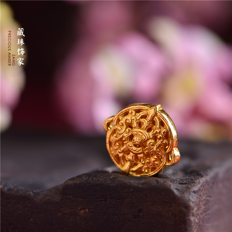 足金手工錾刻古法黄金繁花图腾