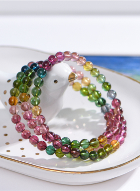 天然无优化碧玺圆珠手串糖果色