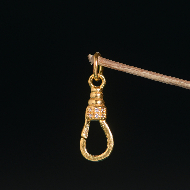 藏珠饰家 足金手工錾刻古法黄金 镶钻尾扣卡子 项链手链配件