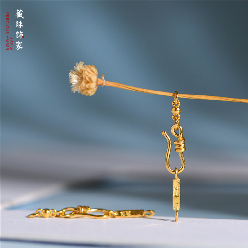 999金手工錾刻24K古法吉言金扣头