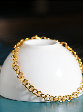 手工錾刻古法黄金多宝手链