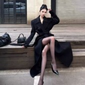 Gentle黑色重工阔版 大衣 高级感宽松超长款 毛呢外套女2025新款 冬季