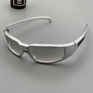 未来战士银光闪闪墨镜酷科技感赛博风格方形反光银框酒吧蹦迪眼镜