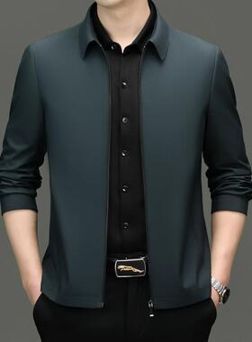 春秋季翻新款中年流夹克男式爸潮爸休闲3336-C外领套大码男时尚夹