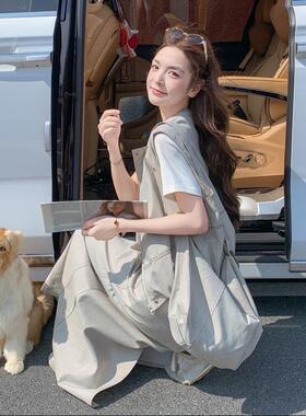 灰色季闲范工装休马套B237-262甲装裙女夏年新款后开叉半身长裙两