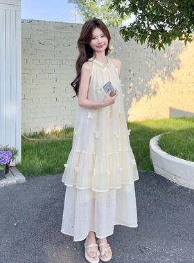 碎花C189-276网纱拼接无袖衣裙女年夏季新精显款温柔致瘦气连质长
