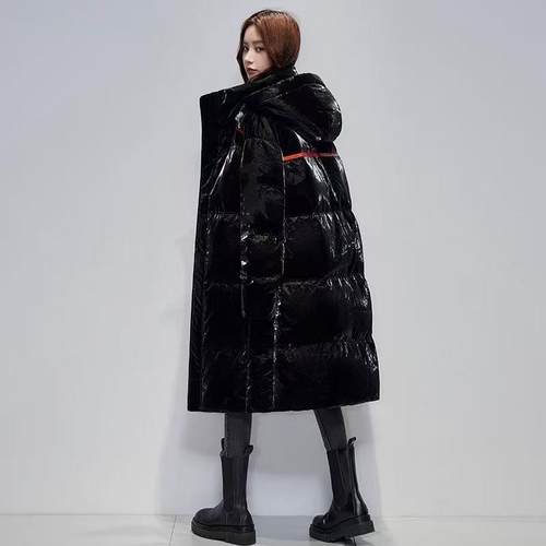 正品长羽绒服女款年款中款时尚保亮面白鹅绒连帽新暖加67-579厚外