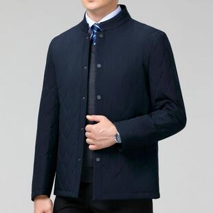 冬季立棉薄衣男款菱形格桑蚕丝袄中8381-F年男士棉服领爸爸装棉外