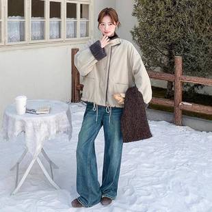 卡其色韩立c166-656领短款加厚外套棉衣女冬季松新款暖休闲宽大版