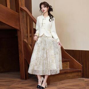 口镶9色襟盘扣小外套压绉花色半春身裙BL9902 套裙袖 门中式 秋季