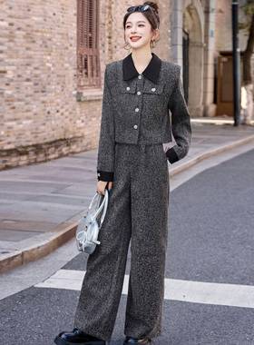 尚腿套装时女年ZYI99905春秋新款高级感休闲百搭短款外件套阔裤两