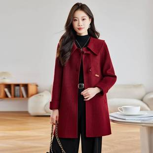 女呢式毛YB3031呢外套秋冬新款减龄长衣款翻领双中面羊毛大