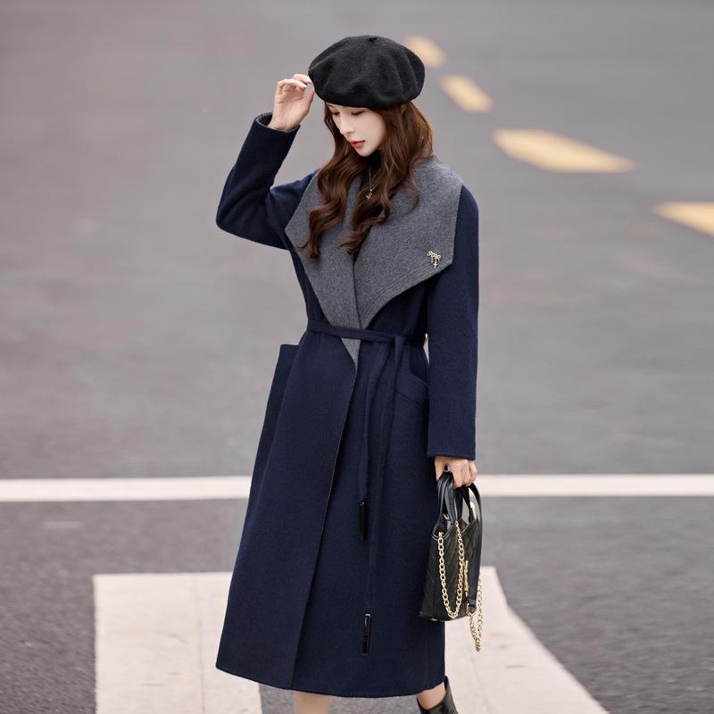 双面羊毛大女长年衣秋冬新中款高级感气质系带复古毛款呢ZAI8529S