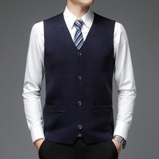 坎肩马甲背6518 开衫 P心绒无袖 针年羊织衫 秋冬新中男士 爸爸装 领款