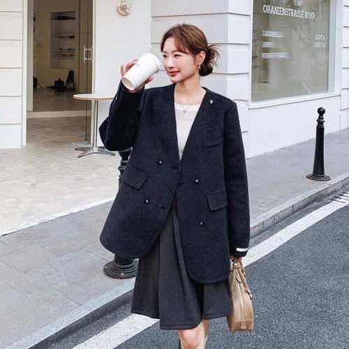 轻风显瘦质西装羊毛双面呢子外气套女呢秋冬新2B187-AD款小个子短