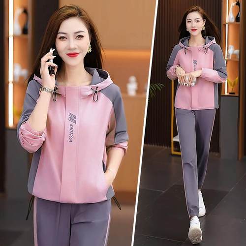 时尚洋气潮秋流休闲运两动服套季装新款连8251485帽休闲显瘦爆款