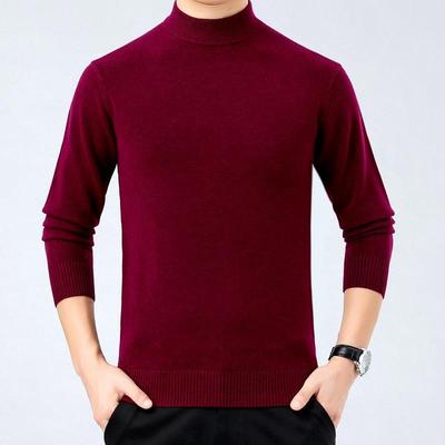 冬新款羊季毛衫青休闲套头半高厚款中年男士针领1932-KK织打底衫