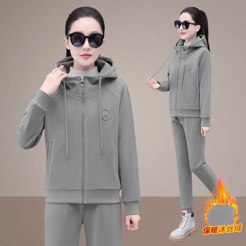 休闲加运动SLX套装女秋冬年新款韩加版连帽卫衣女士厚季绒两件套