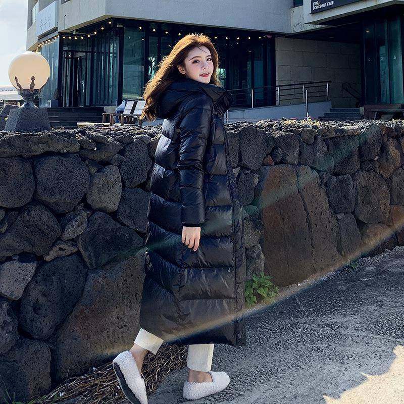 正品白绒冬新黑色款羽47-20609绒松棉服女中长款过膝加衣宽厚亮面