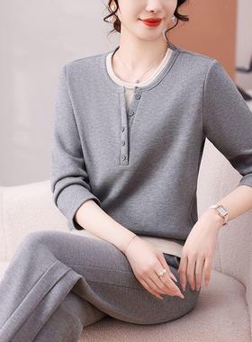 年妈妈春中装撞色长袖上衣新服款中老秋年运动套87552装女春两件