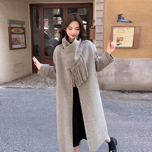 灰色设感韩双面羊毛女绒大衣秋冬版 毛计呢 赫本风气ZYI8802J质时尚