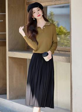 时尚裙套装202秋5新款女时两尚减SH087-08龄毛衣洋气针织衫半件套