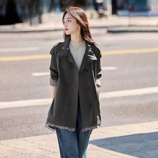 系收腰显质瘦高级感立领带 短款 外格子ZYI9268R拼接风衣女秋季 新款