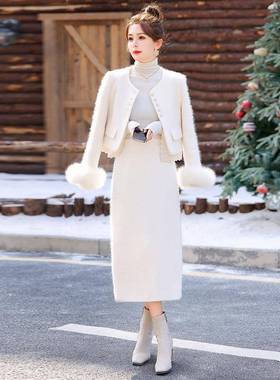 时尚套外装冬季新款质甜美百搭蕾丝拼接羽绒气套半裙两套LMLM9966