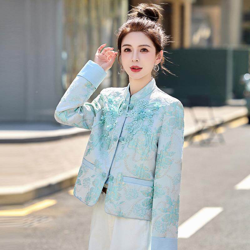 端新中式国风外新套扣春秋款流行ZAI66621爆款高小个子盘小香风短