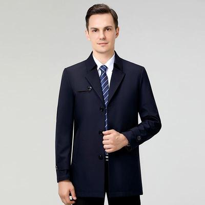 春季新款长中老年2386-NN男士翻领夹克风衣男商务秋休闲中爸款爸