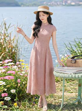款夏季新衣裙女今年流连行显洋SY2753-0瘦气立领刺绣设计感裙子