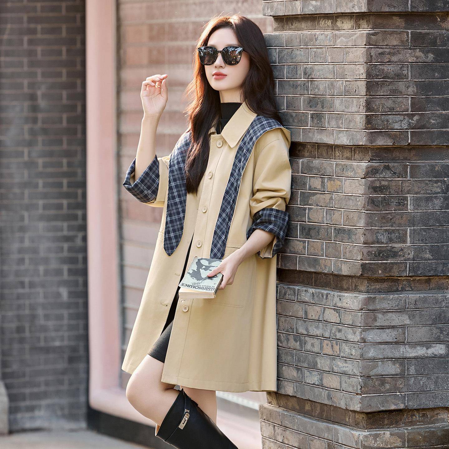 女式风衣02秋季新款洋气时髦2中长款可拆H卸连帽休闲外套 M827HM8