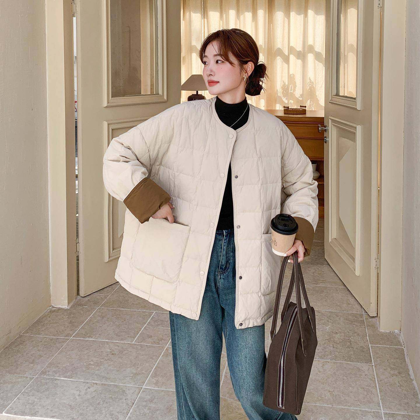 韩b201-Q27领版冬宽米白色圆羽绒服女季松新款保暖加厚气质超好看