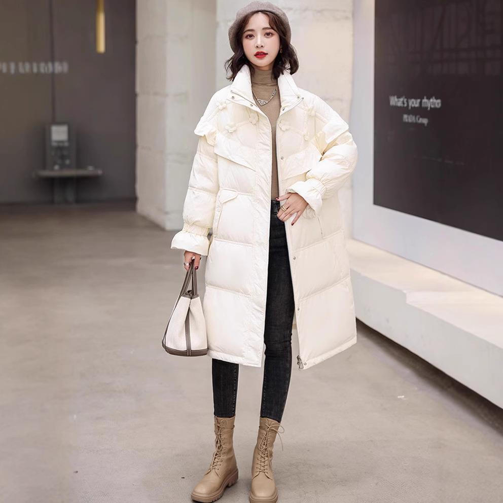 202G4年HG2170-1冬季90%白鸭加绒立体花朵装饰长款厚时尚潮流绒服