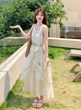 米杏苏色波西亚刺绣针D115-C92马甲流半身米裙织套装女夏日新款两