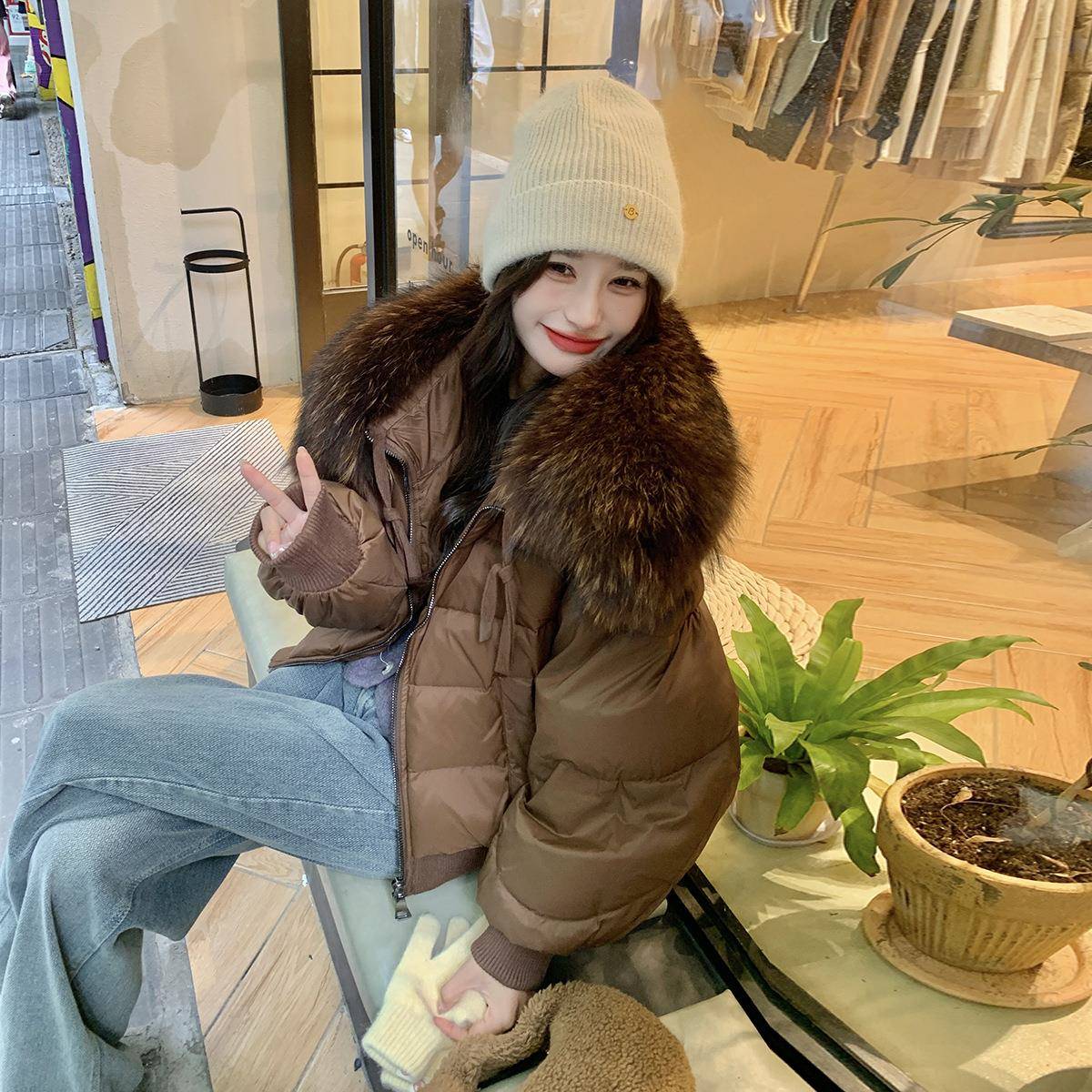 大毛领款气女羽绒服冬短新款高端洋小个子加ZQIUA03厚保暖白鸭绒