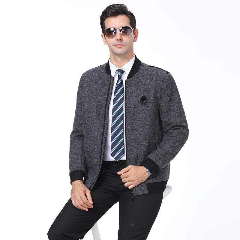 8021秋冬季爸爸装中年外羊绒夹克男士男休老闲大衣时尚羊毛呢子套